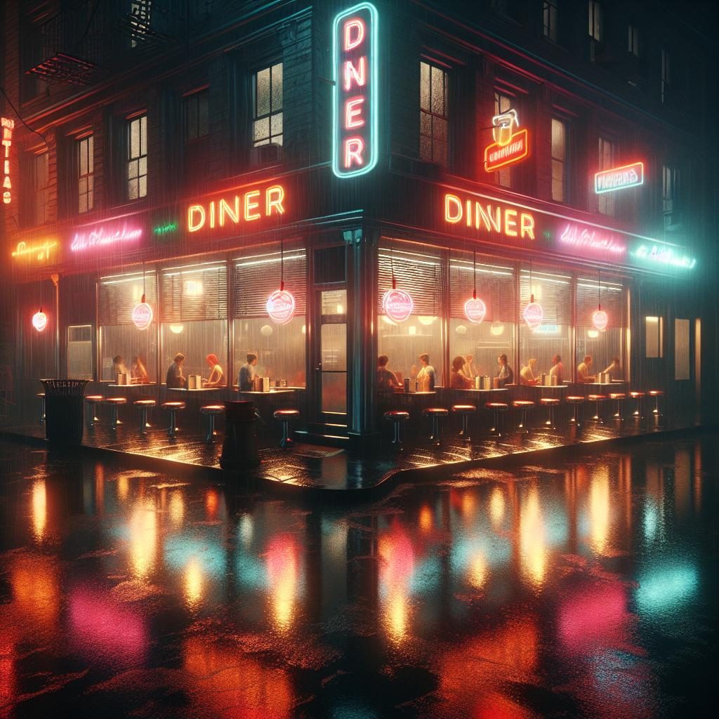 Late night diner in rain