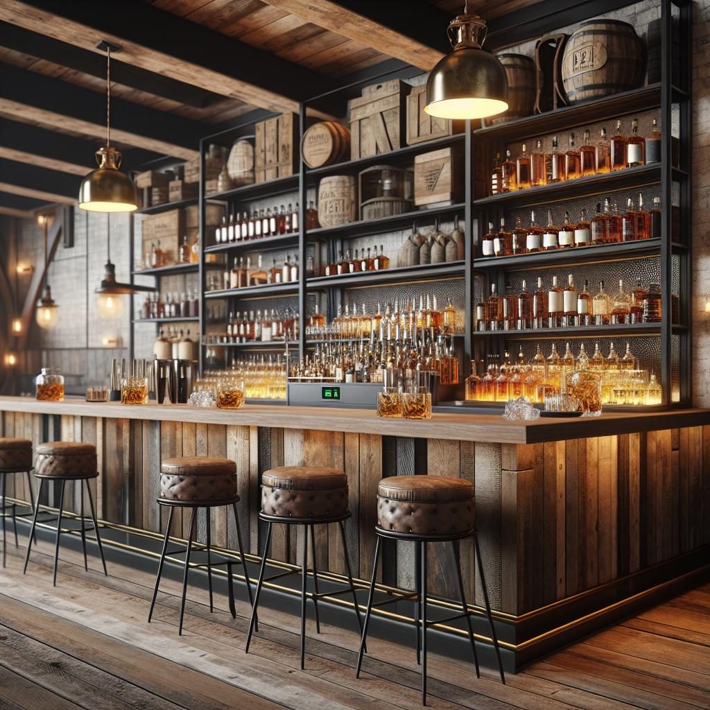 Modern rustic whiskey bar.