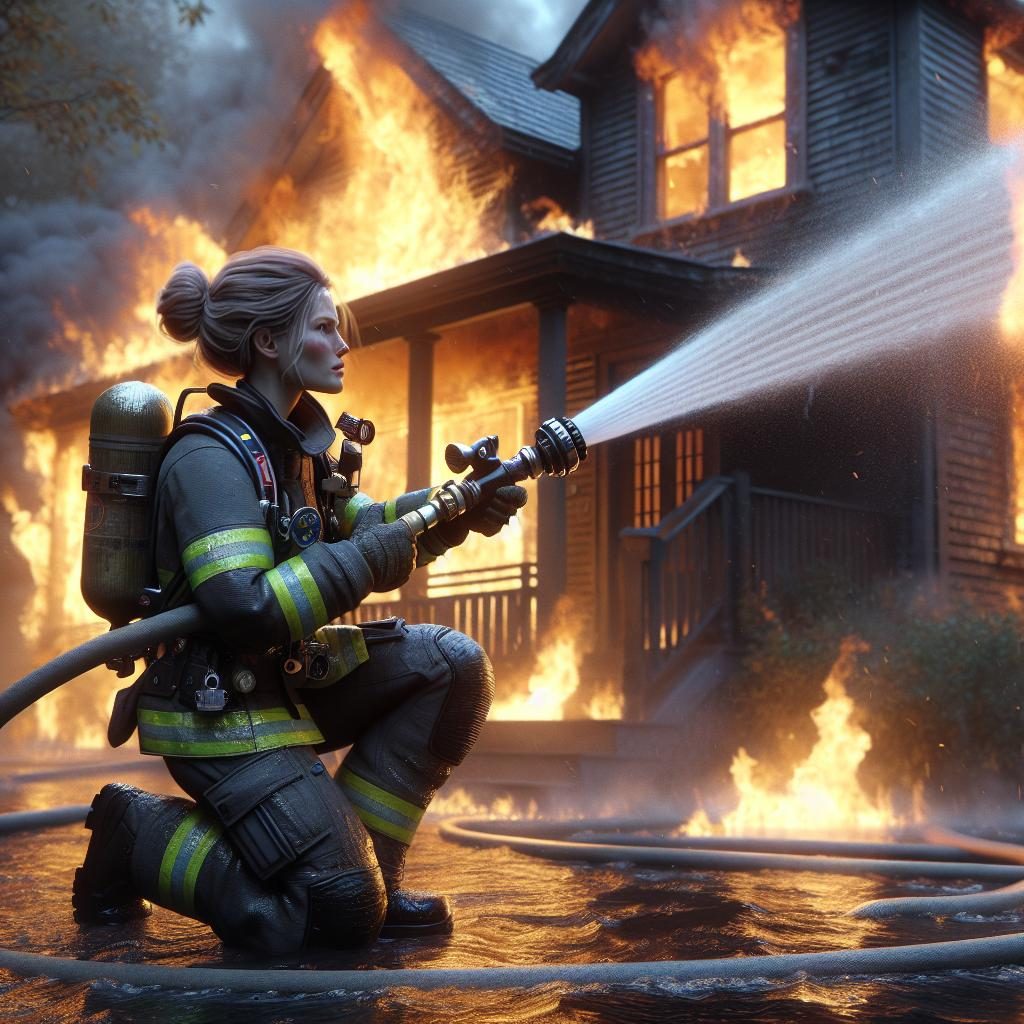 Firefighter battling house blaze.