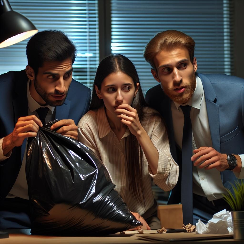 Three employees stealing trash.