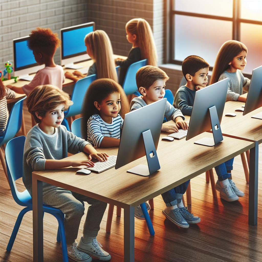 Children using donated computers.