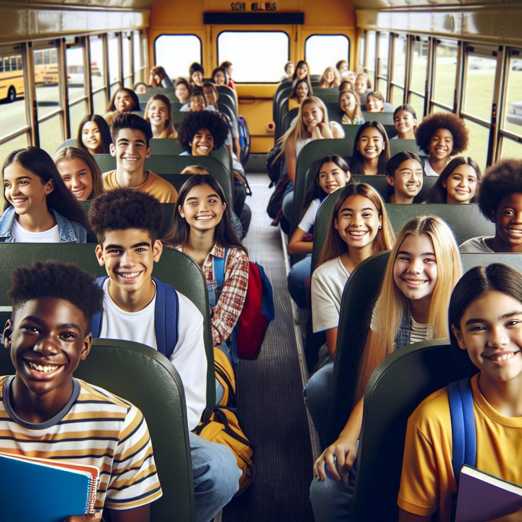 Positive students on school bus.