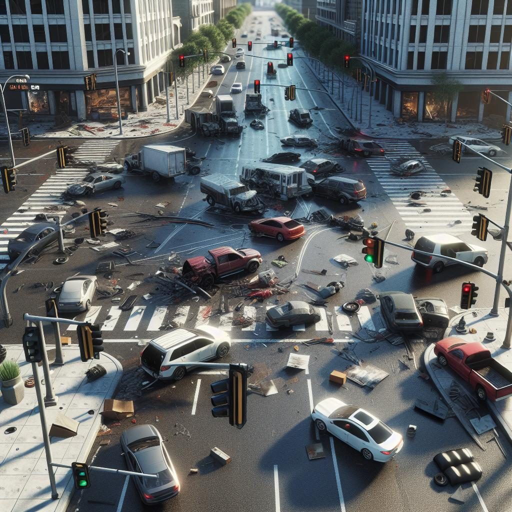 Intersection chaos aftermath perspective.