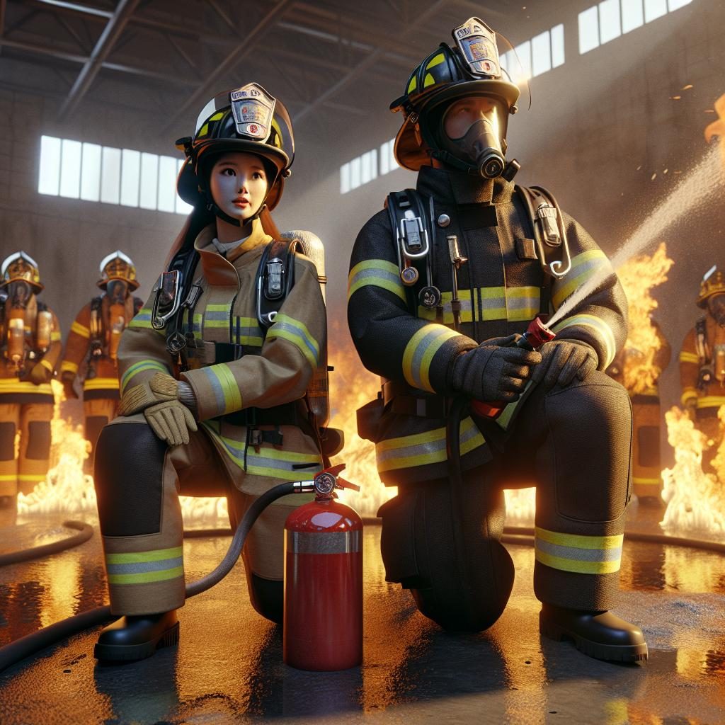 Firefighter training simulation exercise.