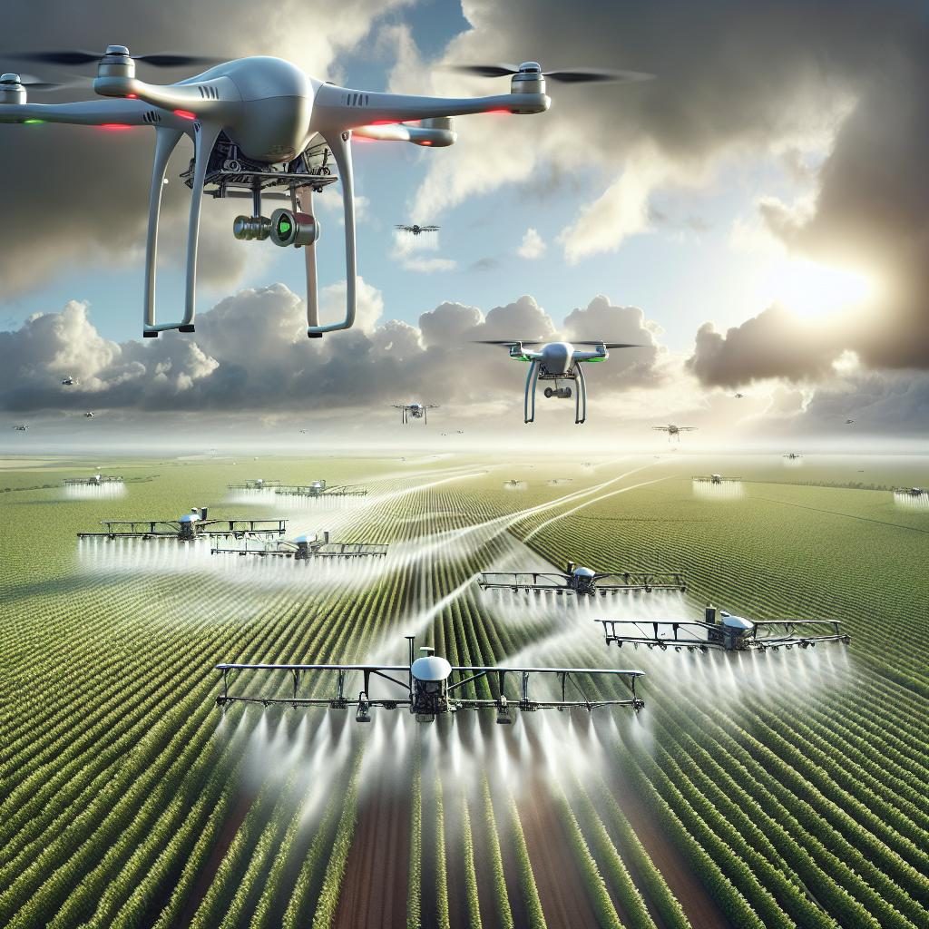 Agricultural drones in action.