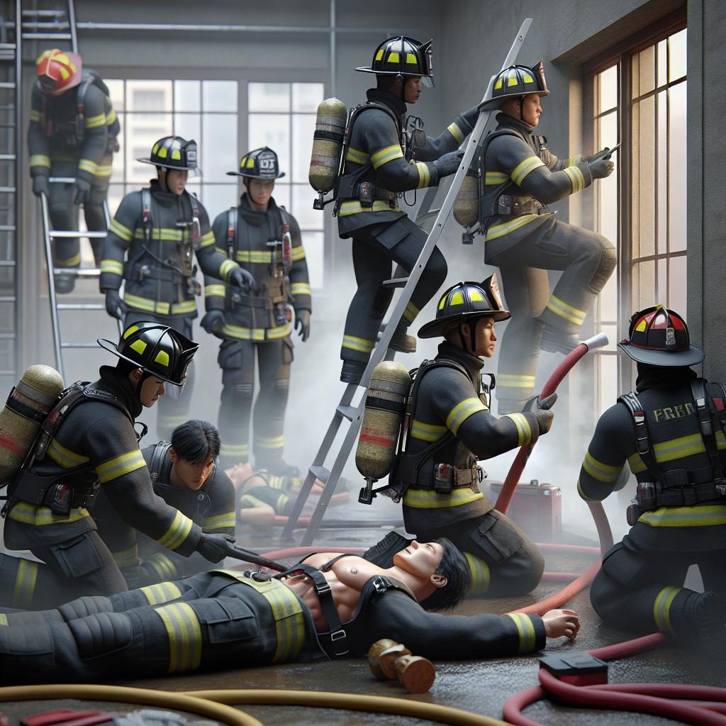 Firefighters practicing lifesaving techniques.