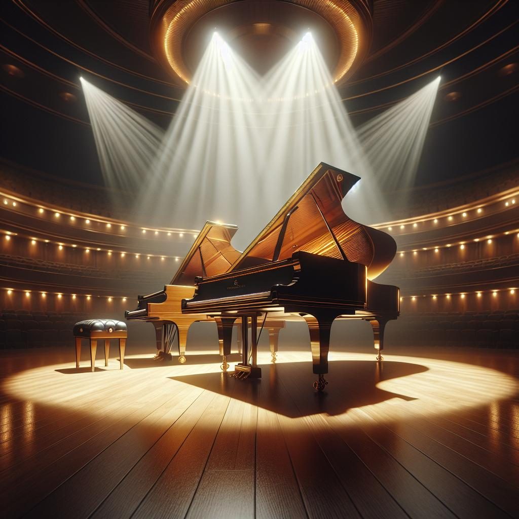 Steinway pianos on stage.