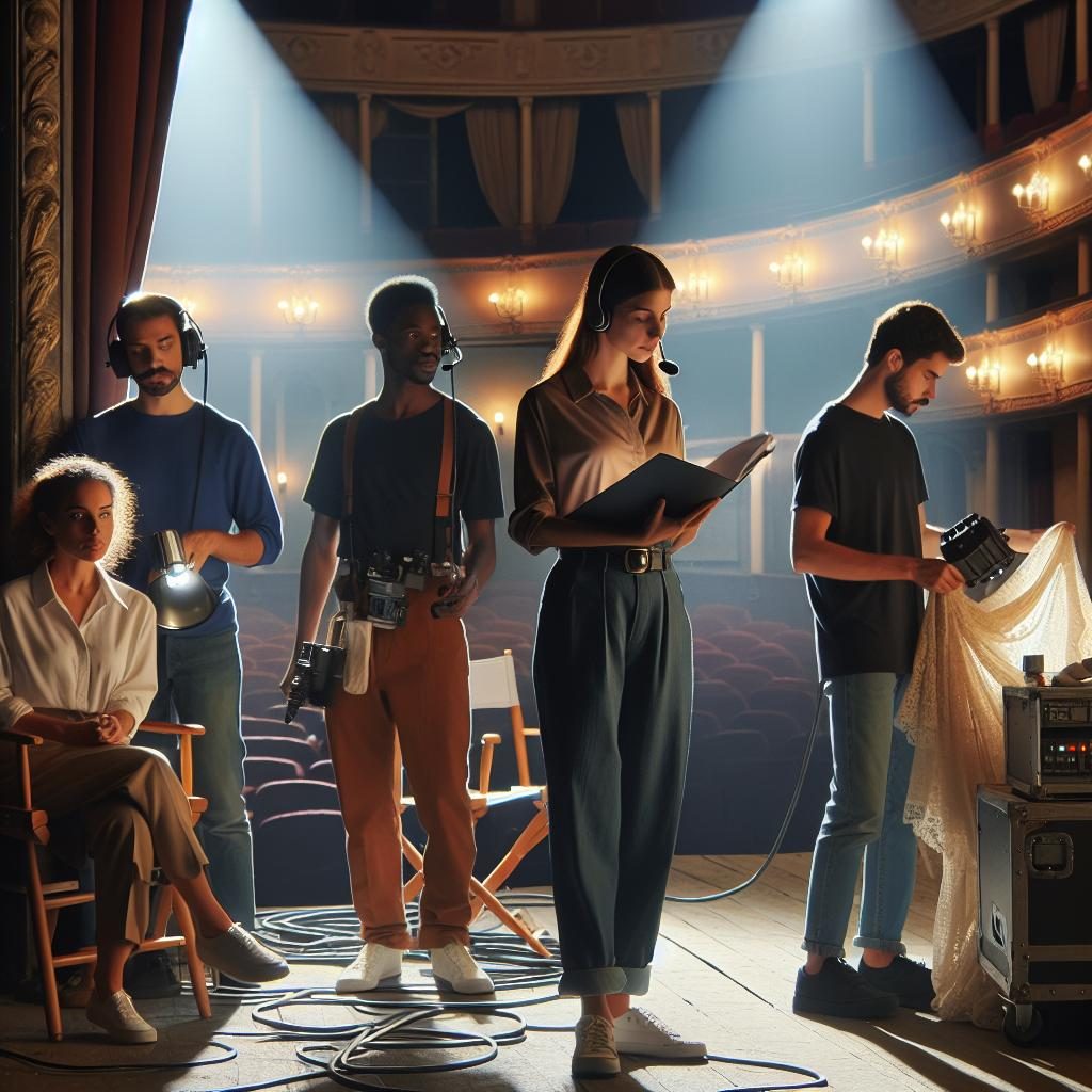 Theater staff preparing stage.