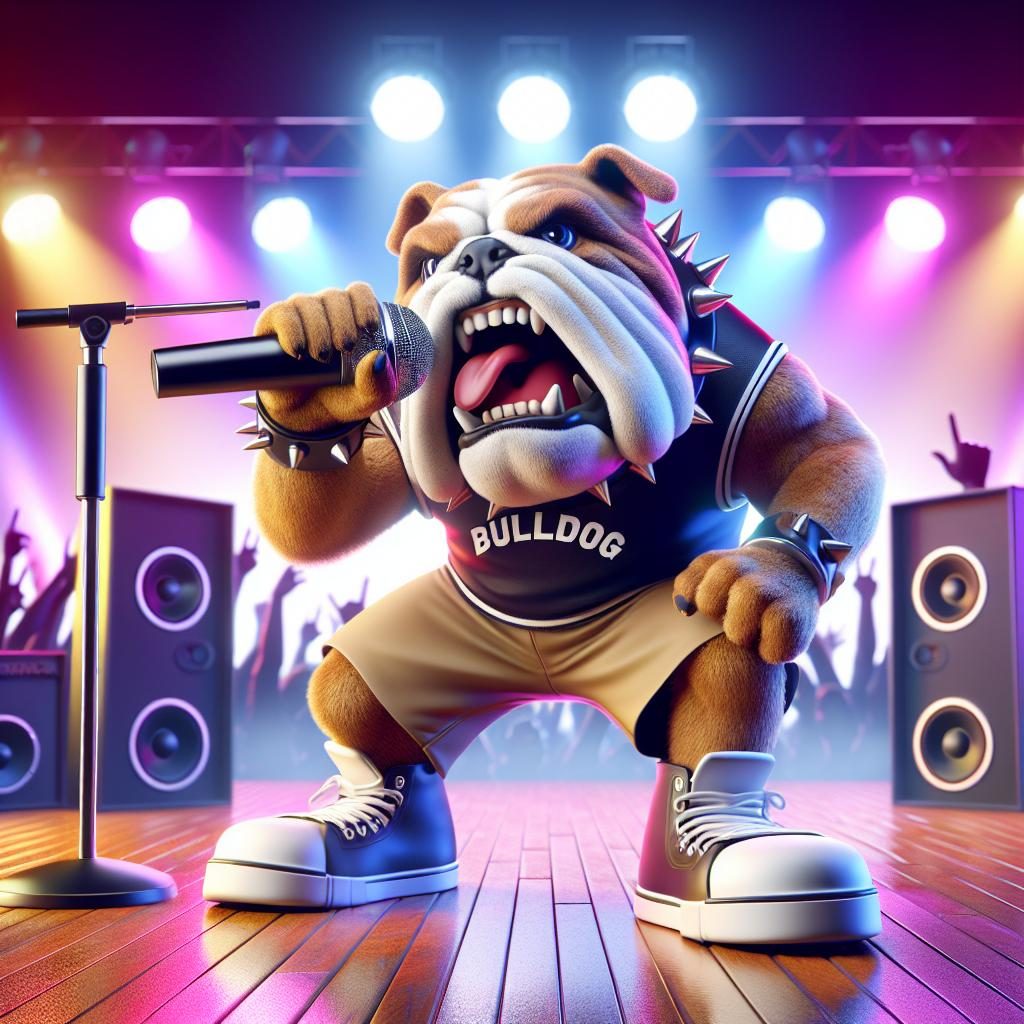 Bulldog mascot rapping.