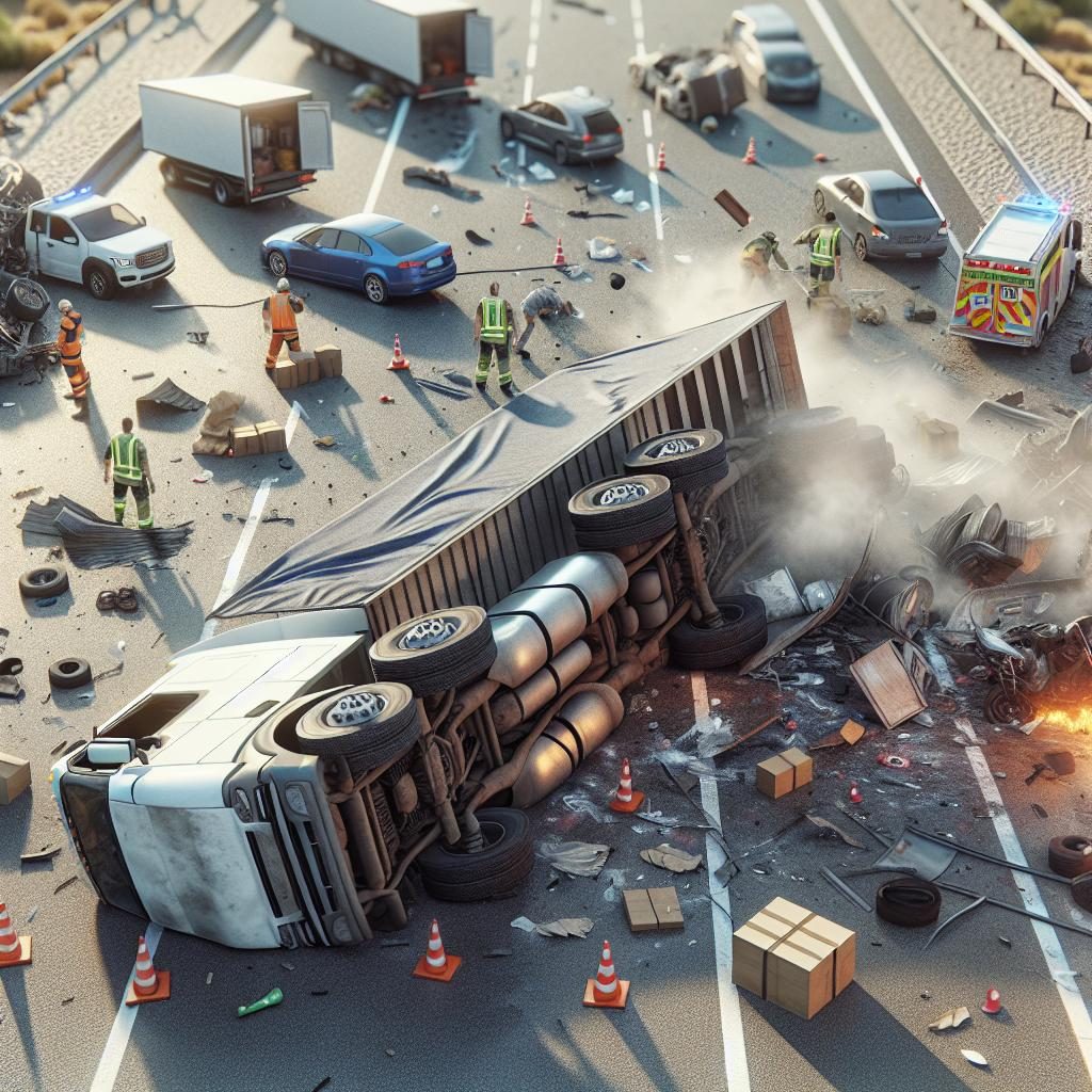 Truck accident aftermath scene