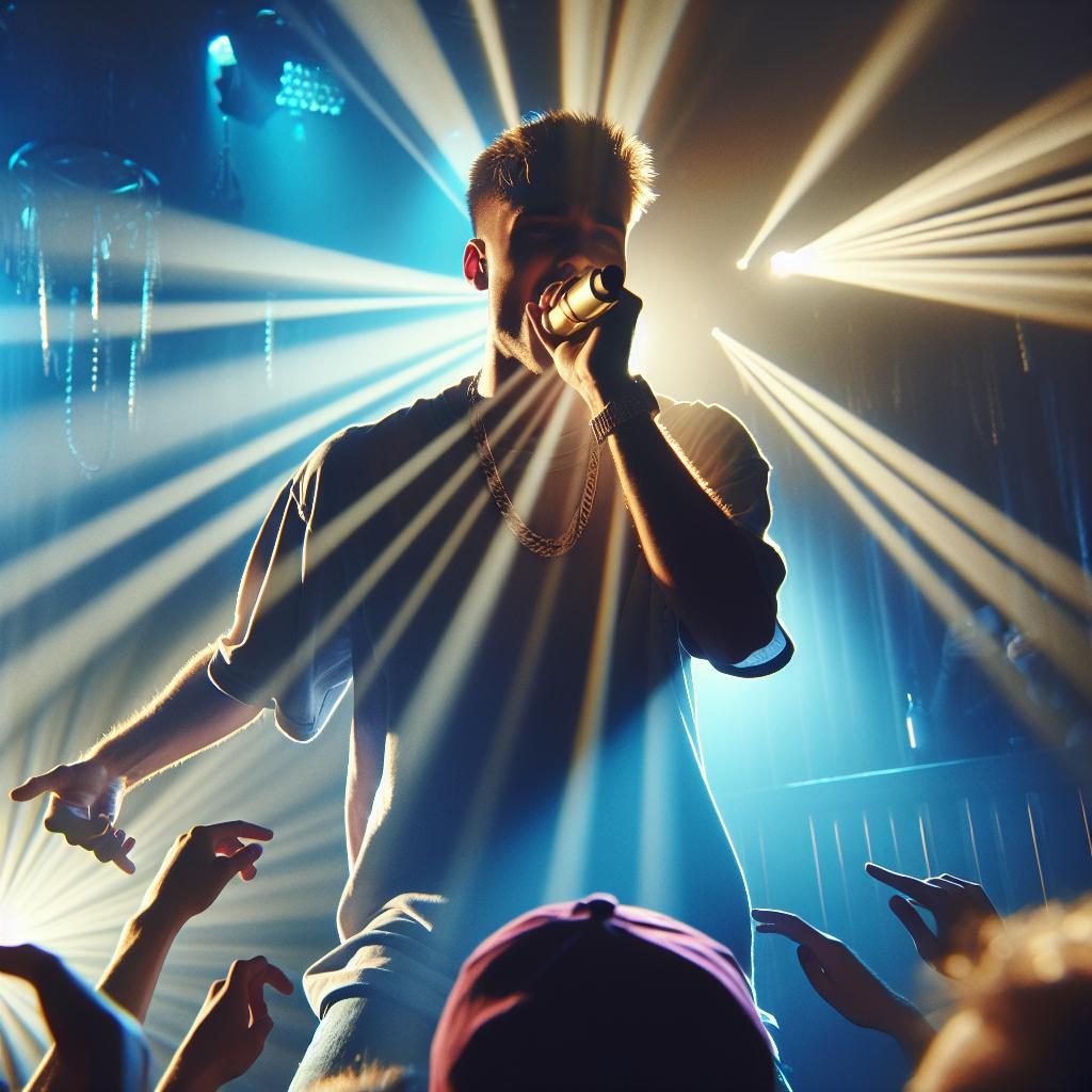 Rapper performing at concert.