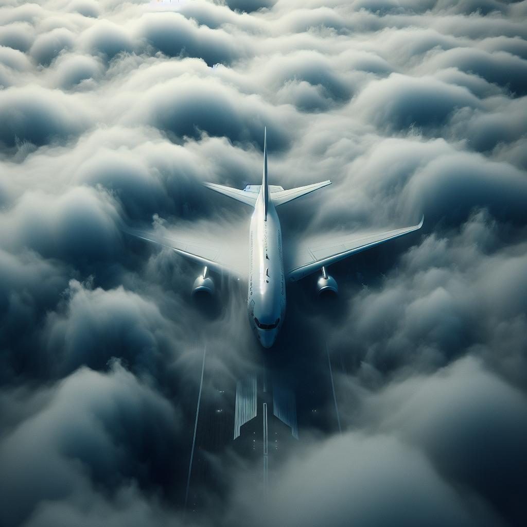 Jet plane in fog