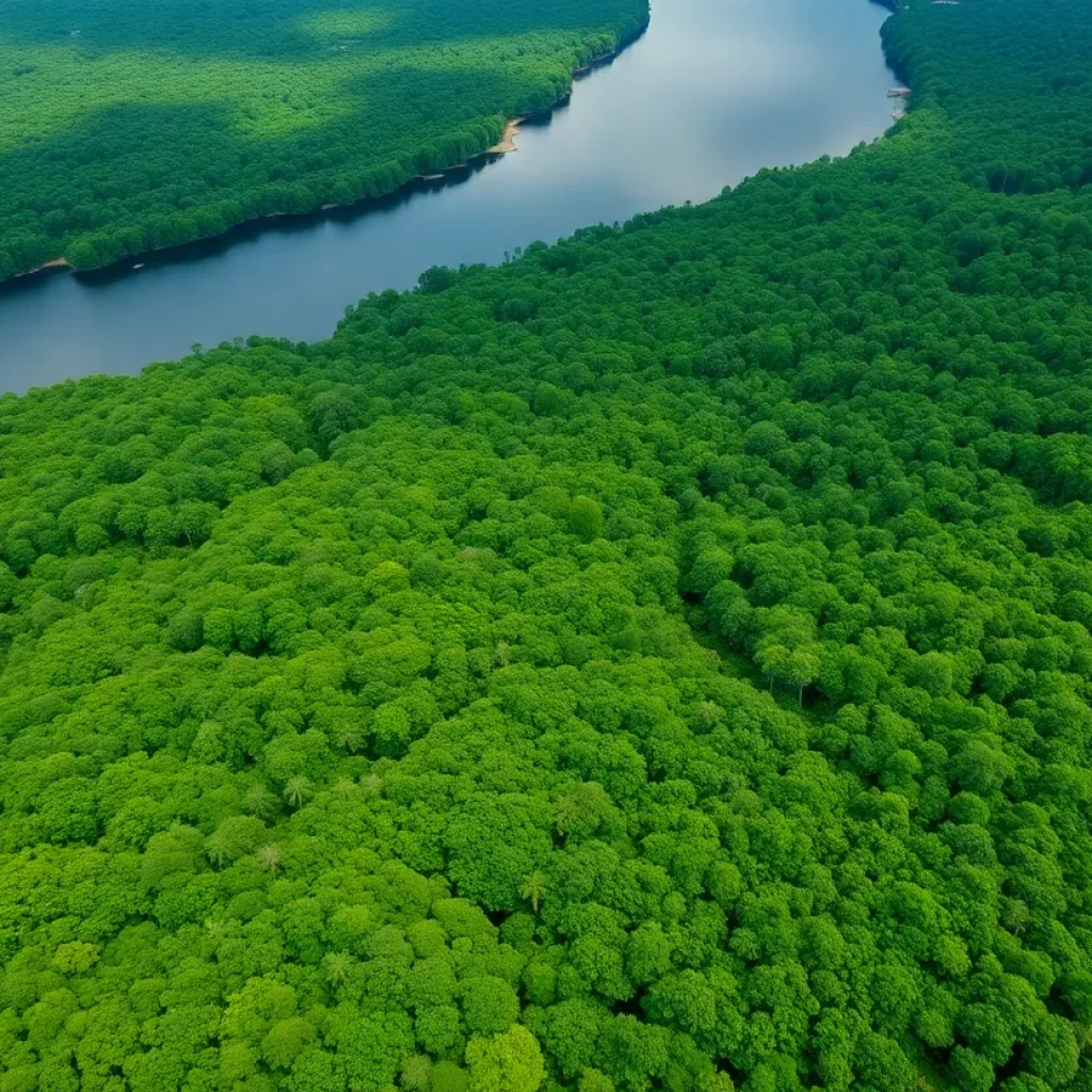 Aerial view of coastal forest highlighting diverse ecosystems