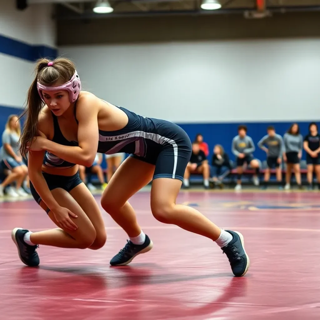 Girls wrestling match showcasing athletes in action