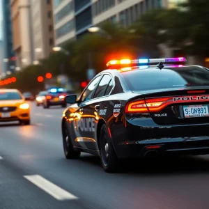 A police car in pursuit on Starkville streets