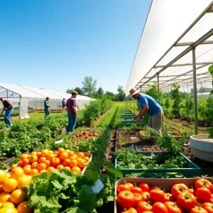 Students working in the student farm at Mississippi State University