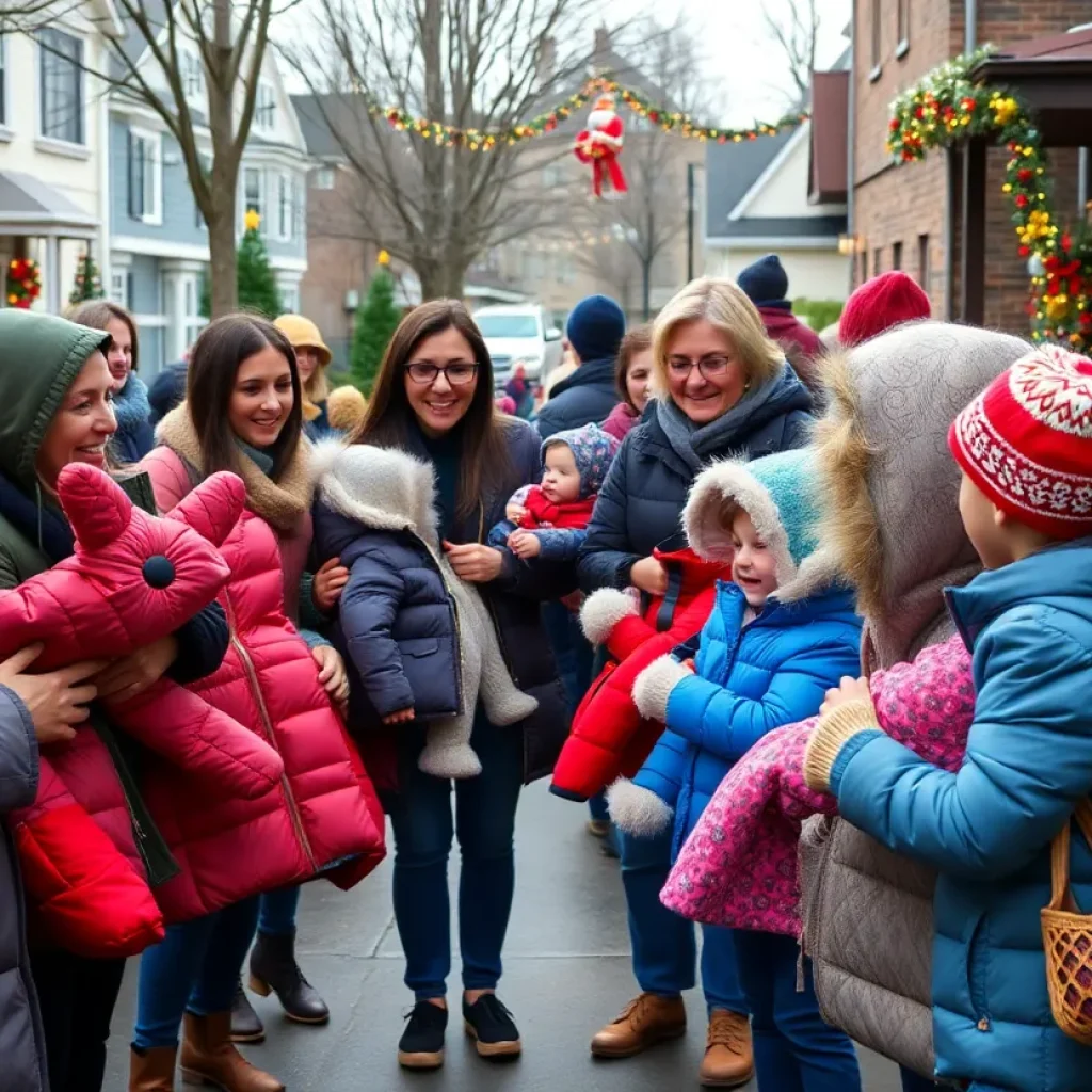 Residents of Brookville Garden sharing winter coats with children