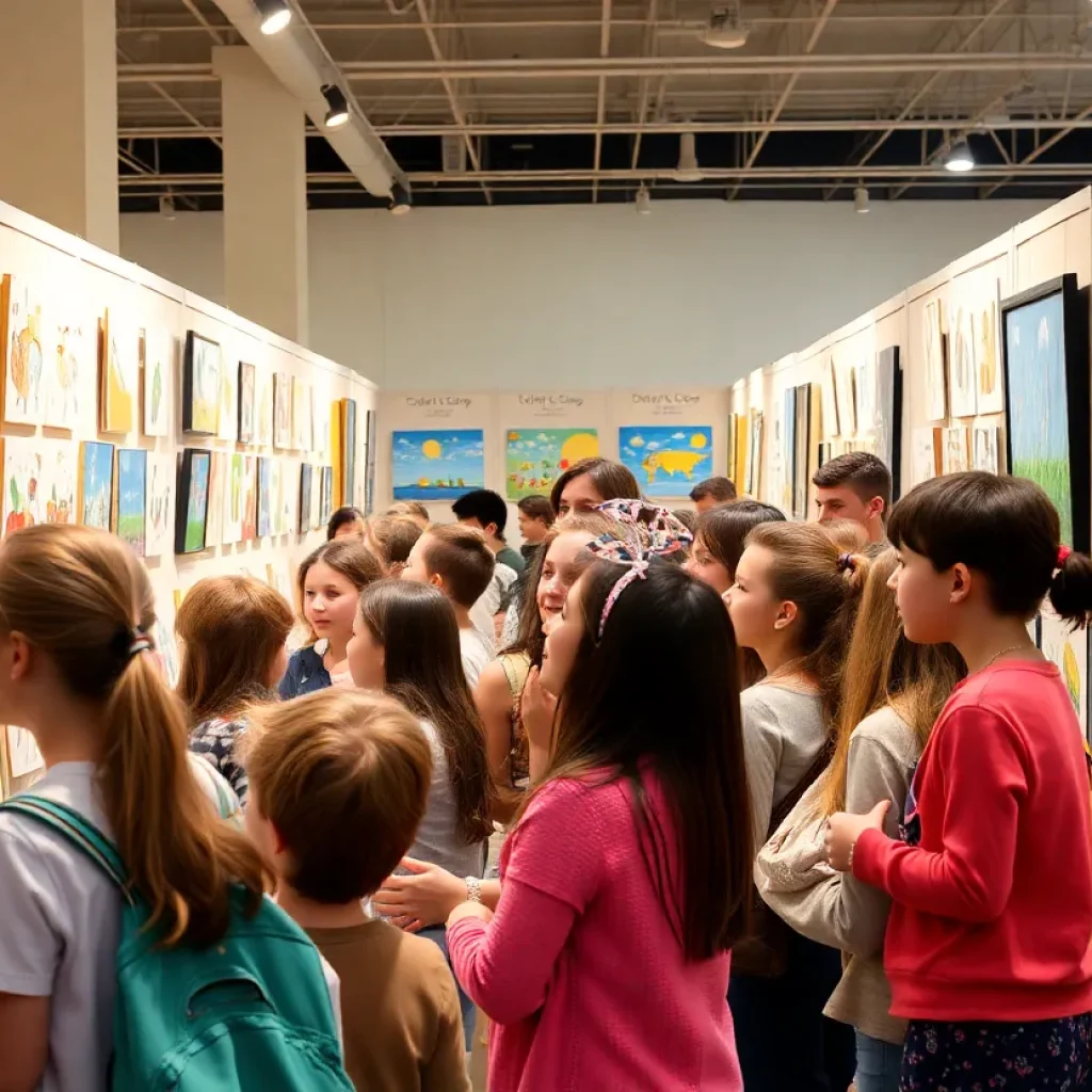 Students showcasing their artwork at the Buzzy's Art Awards ceremony