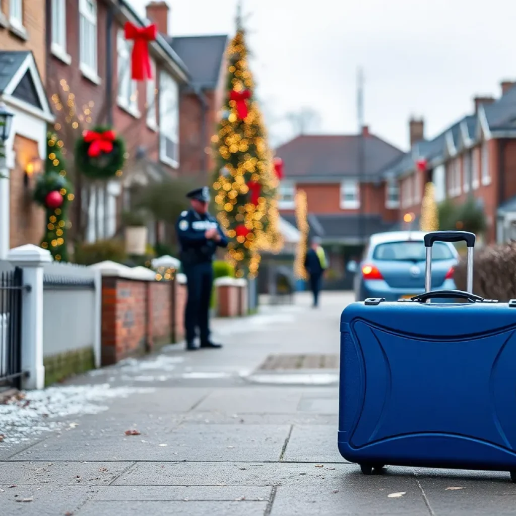 Scene depicting a neighborhood during Christmas with police presence