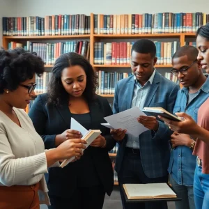 People collaborating on the digitization of civil rights historical documents