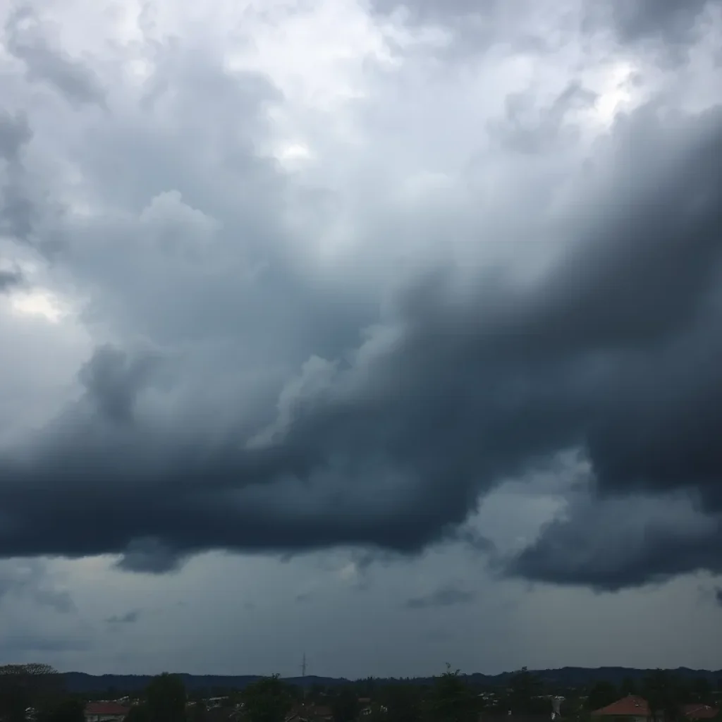 Stormy weather over Columbus Mississippi with threatening clouds and strong winds