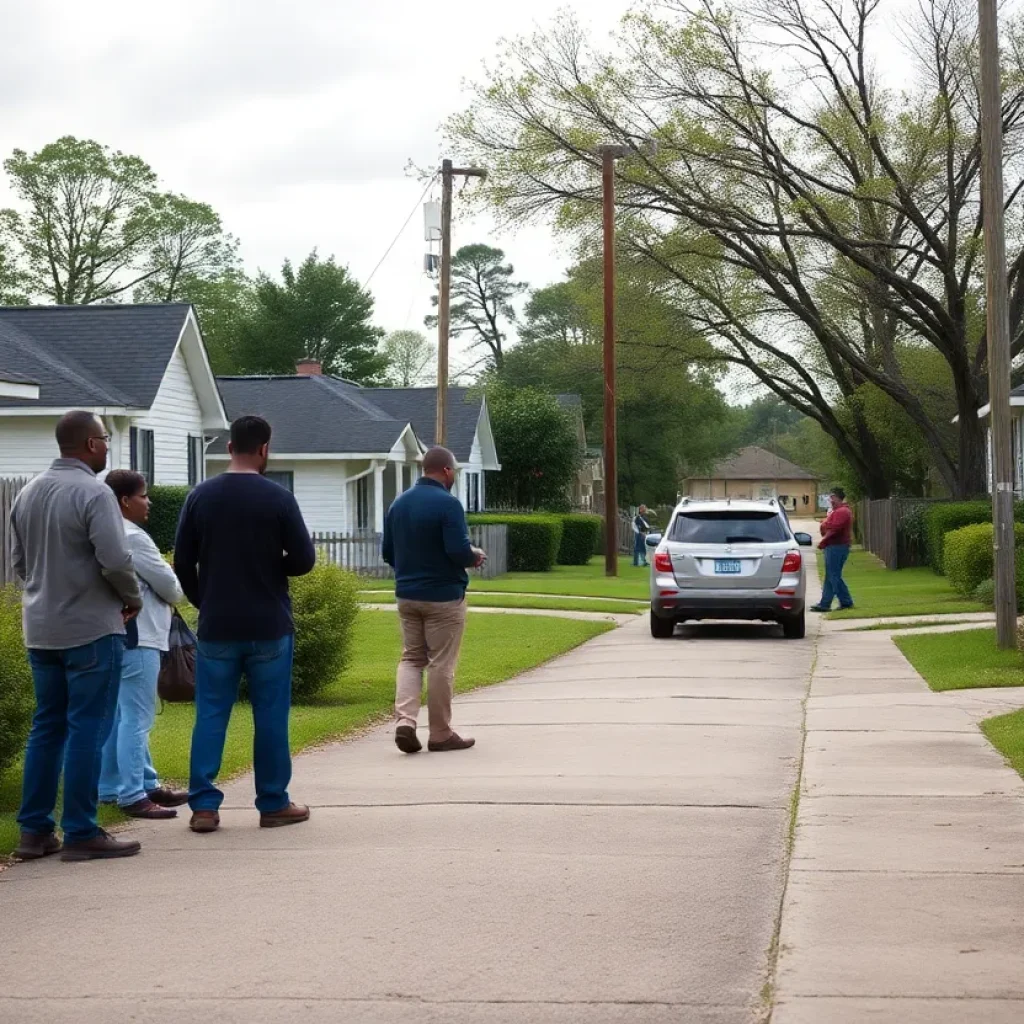 A neighborhood in West Point, with residents engaging in the search for a missing person.