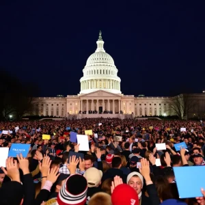 Crowd of supporters at U.S. Capitol during presidential inauguration