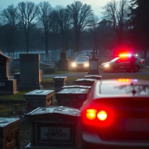 Police at a cemetery following a chase incident