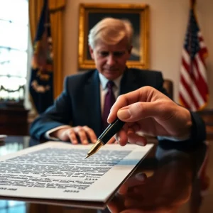 A presidential desk with documents and a pen symbolizing transparency