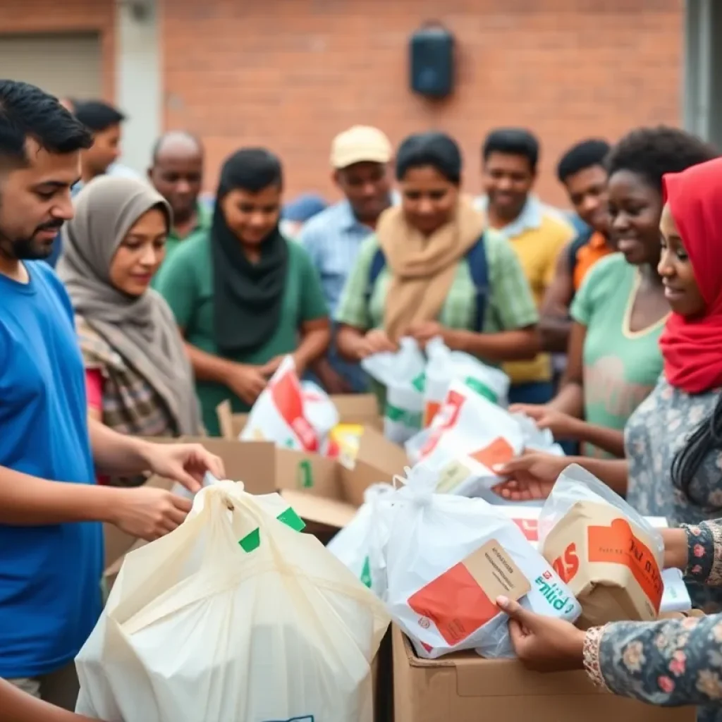 Community members collaborating for humanitarian aid