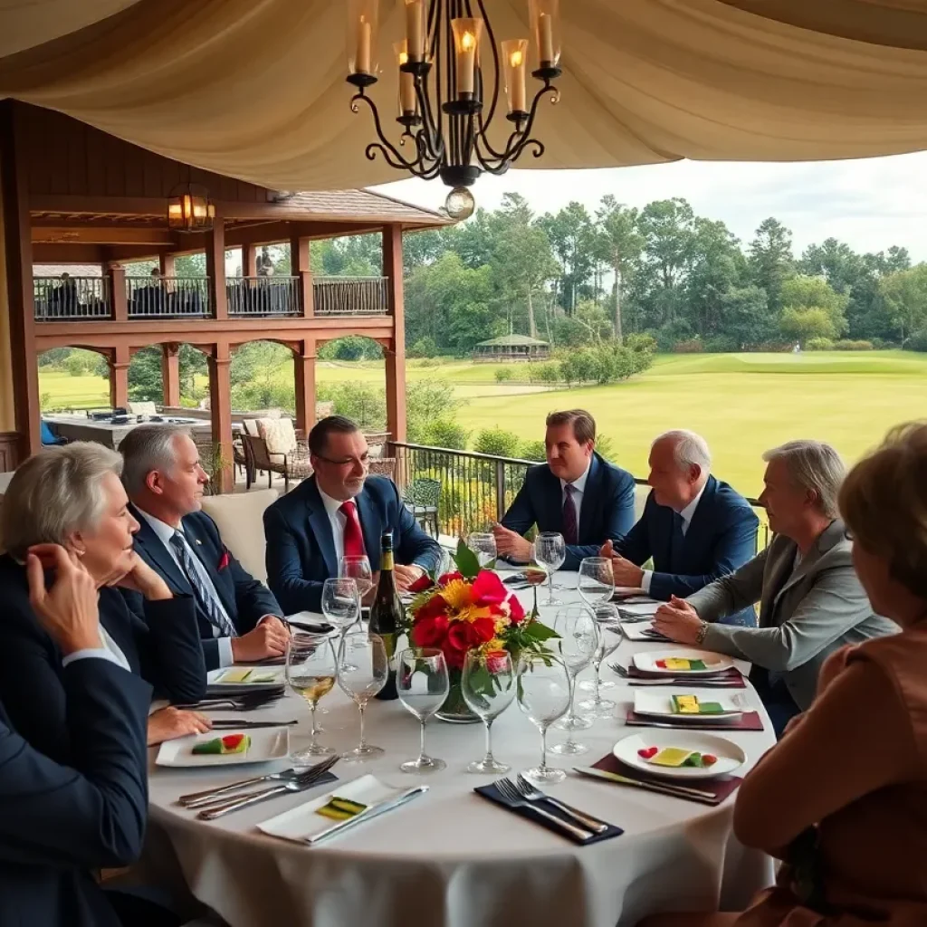 Luncheon meeting between political figures at a golf course