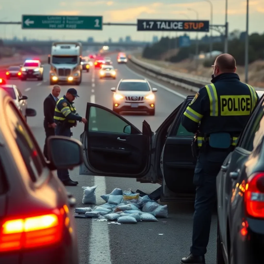 Law enforcement conducting a drug bust in Mississippi during a traffic stop