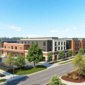 Rendering of mixed-use development project in Starkville, MS.