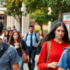 Students on campus responding to a bomb threat alert.