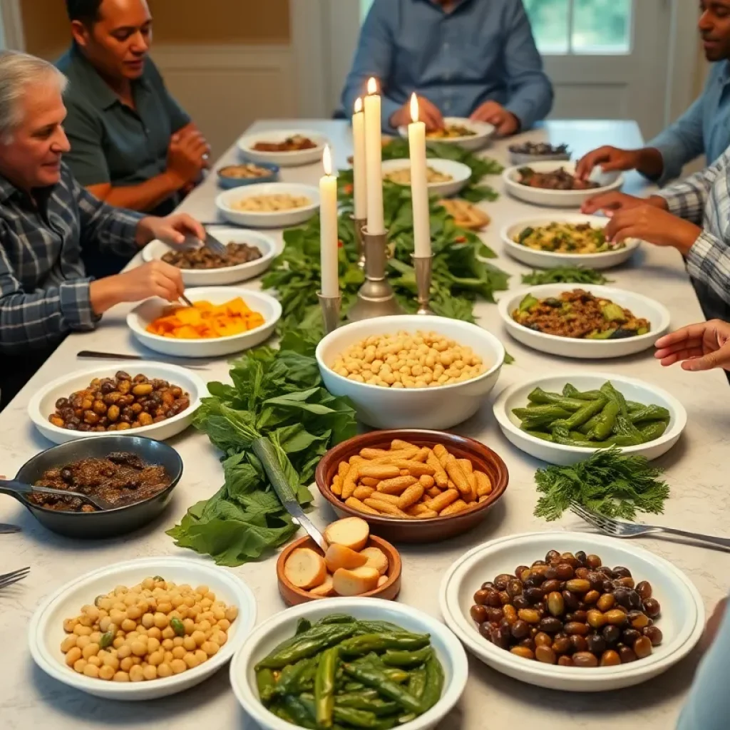 Families celebrating New Year's with traditional dishes in Columbus, Mississippi.