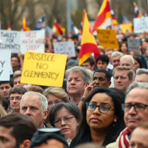 Crowd expressing mixed emotions at a political rally