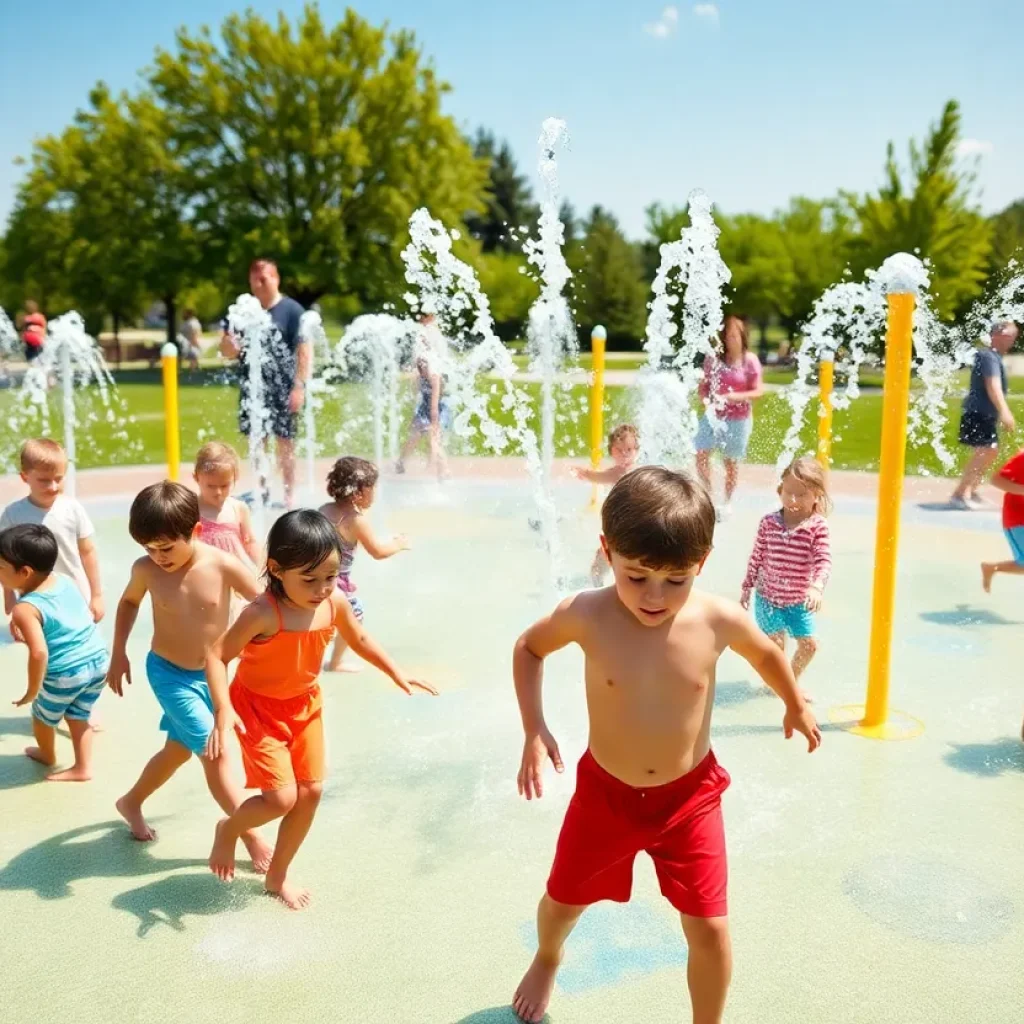 Children playing at the new splash pad in Starkville