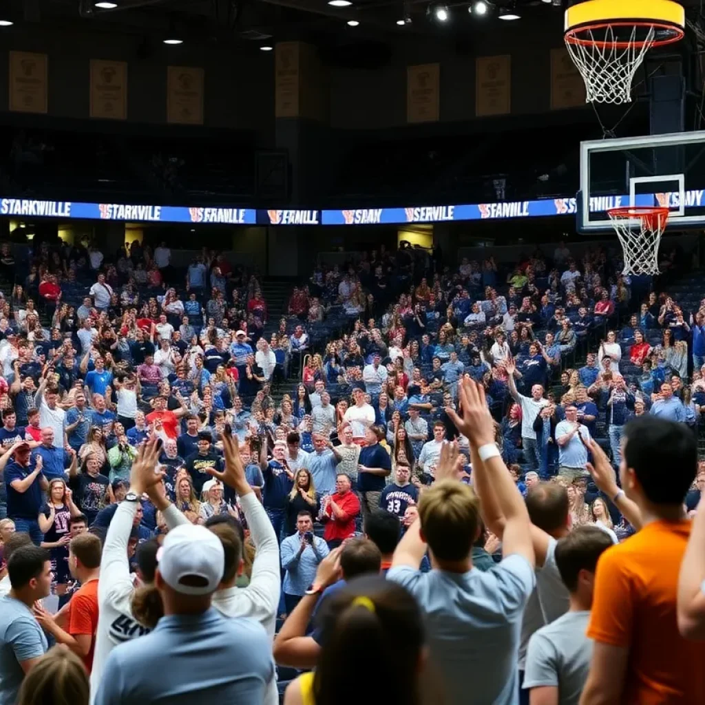 Fans celebrating Starkville Academy's basketball win over Pillow Academy.