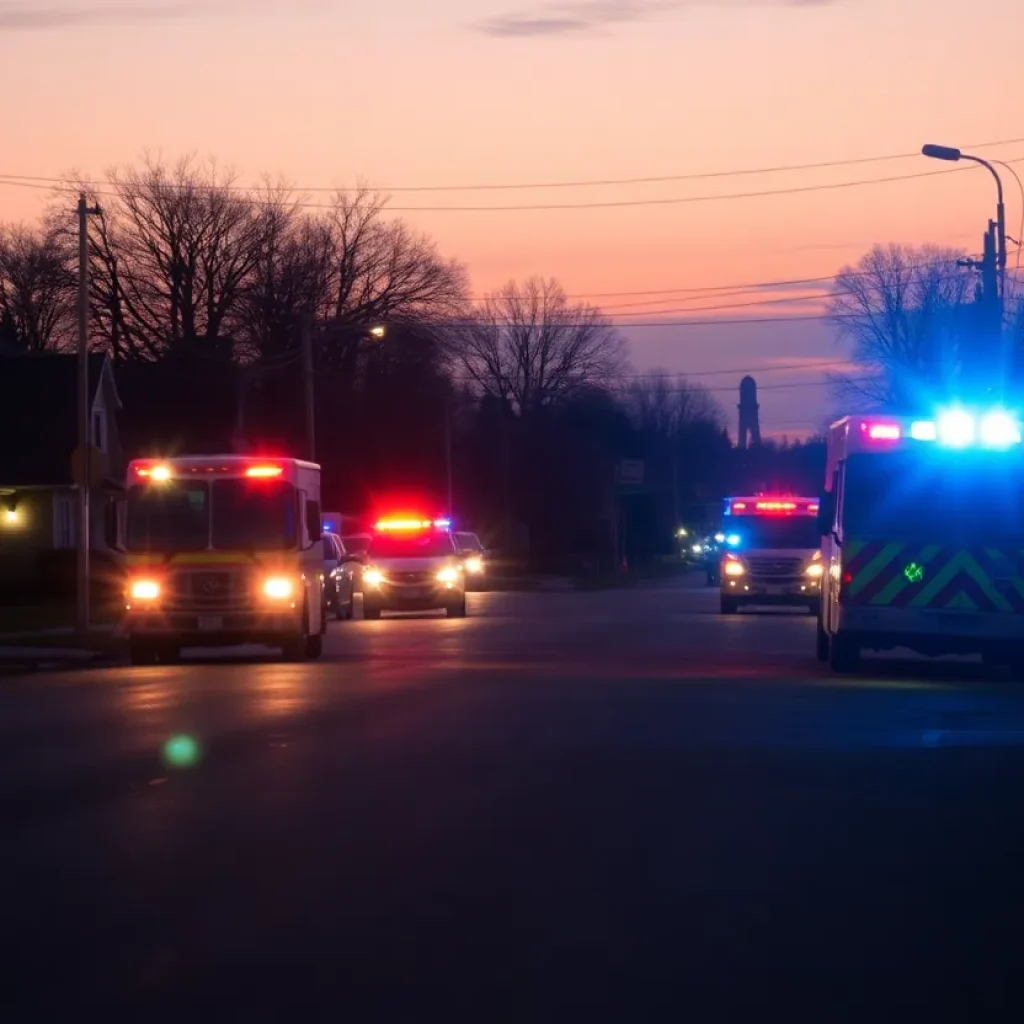 Scene of a pedestrian accident in Starkville with emergency responders.