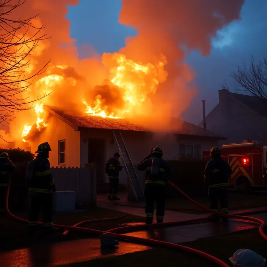 Firefighters combating a residential fire in Starkville