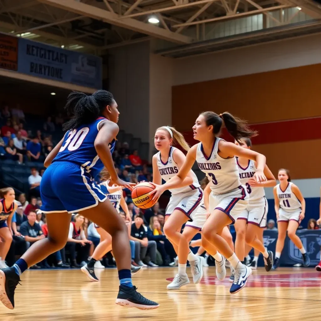 Starkville Lady Jackets basketball team in action during a game.