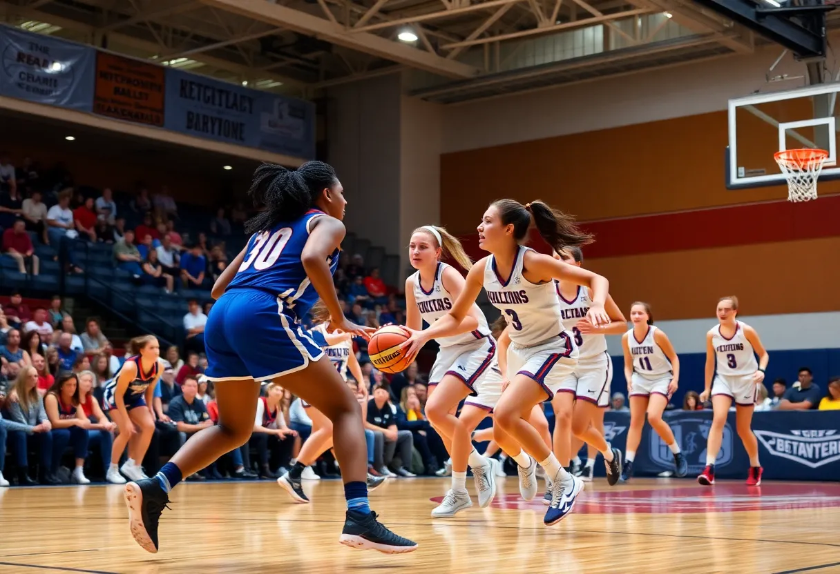 Starkville Lady Jackets basketball team in action during a game.