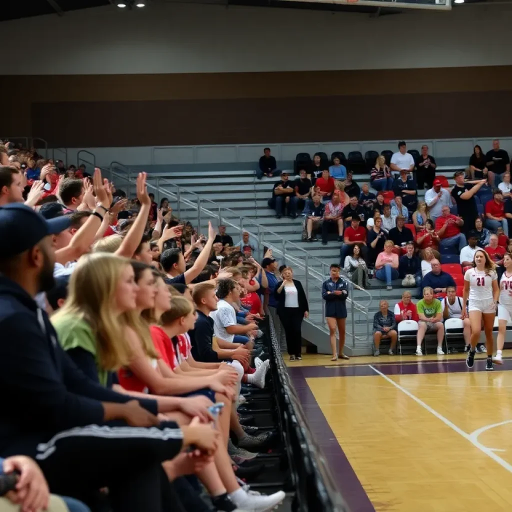 Community members cheering at a high school sports event in Starkville.