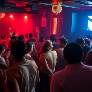 A lively nightclub scene in West Point with people dancing and enjoying music.