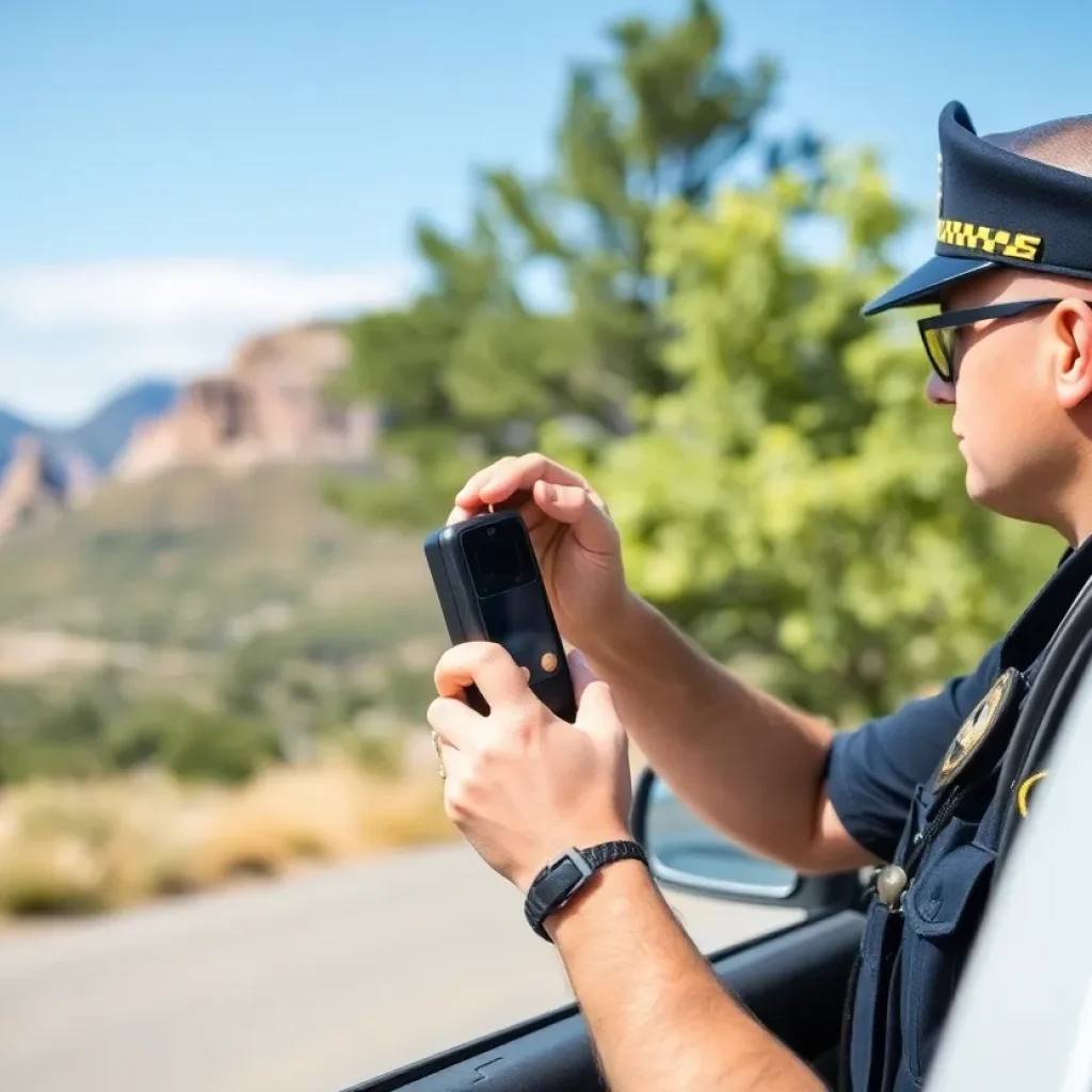 Police officer conducting window tint inspection in West Point