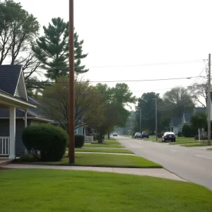 An overview of a neighborhood in West Point, Mississippi, reflecting the aftermath of a recent shooting incident.