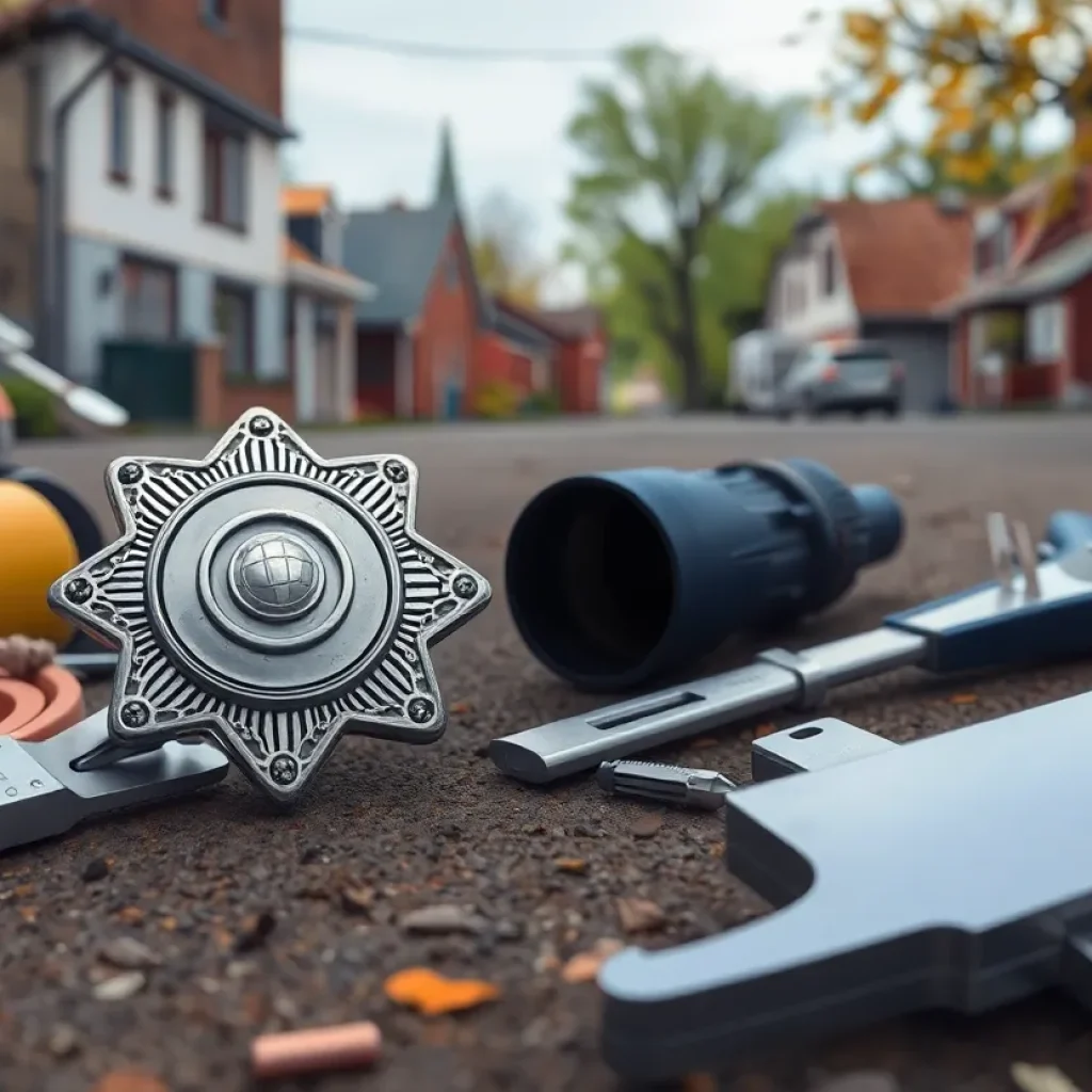 Image depicting tools and a police badge representing a tool theft investigation in West Point.