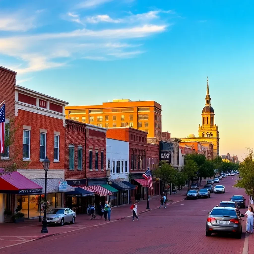 A bustling scene of Starkville showcasing local businesses and attractions