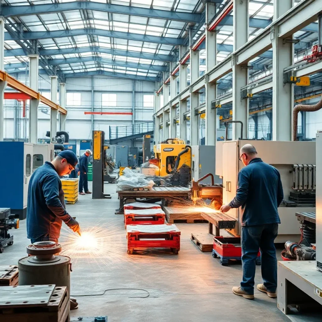 Workers operating advanced metal fabrication equipment at Fabricators Supply