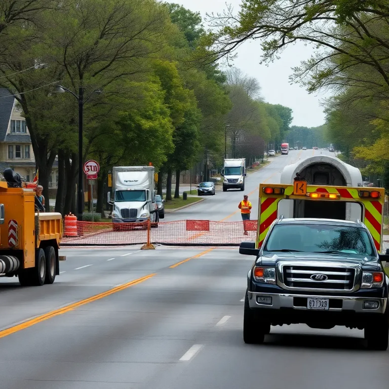 Construction crew working on East Lee Boulevard in Starkville